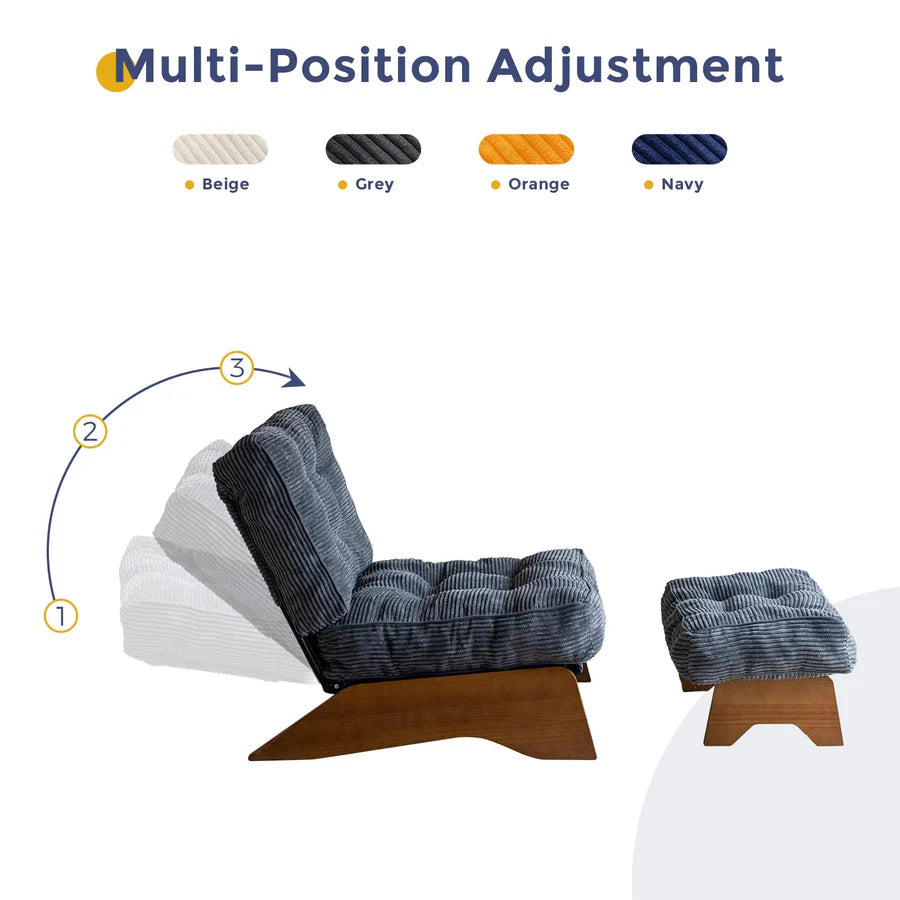 Adjustable Accent Chair with Ottoman, Tufted Lounge Chair Set, Dark Grey