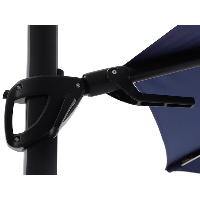 allen + roth 11-ft Aluminum Blue Crank Cantilever Patio Umbrella with Lights with Base