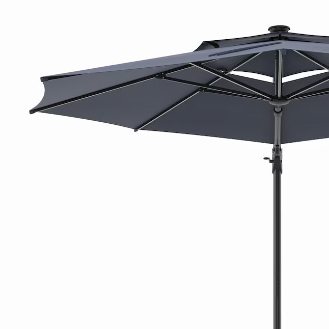 allen + roth 11-ft Aluminum Blue Crank Cantilever Patio Umbrella with Lights with Base