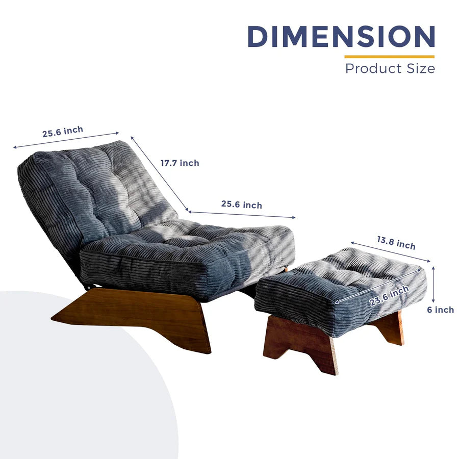 Adjustable Accent Chair with Ottoman, Tufted Lounge Chair Set, Dark Grey