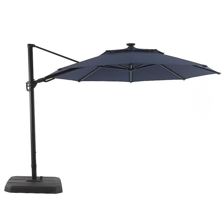 allen + roth 11-ft Aluminum Blue Crank Cantilever Patio Umbrella with Lights with Base
