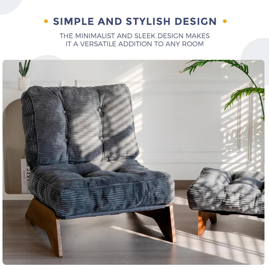 Adjustable Accent Chair with Ottoman, Tufted Lounge Chair Set, Dark Grey