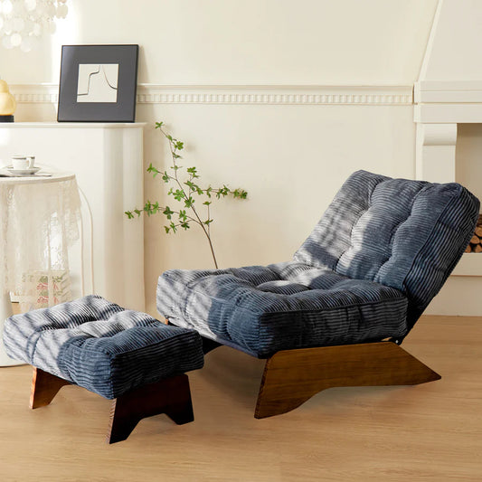 Adjustable Accent Chair with Ottoman, Tufted Lounge Chair Set, Dark Grey